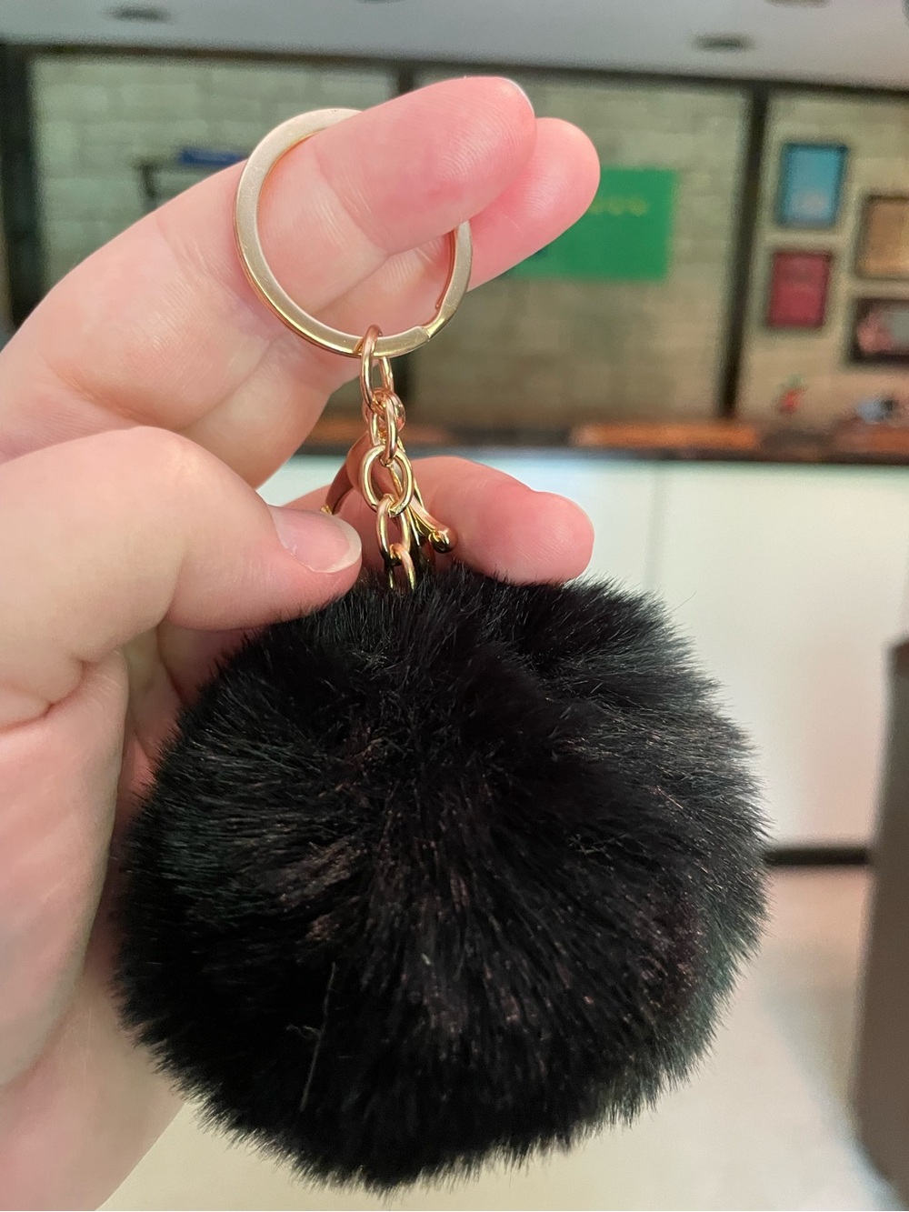 Pom-Pom Keychain Purse Bag Backpack Charm - Split Ring Lobster Claw - Black - Picture 5 of 5